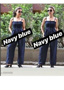 Navy Blue Smocked Jumpsuit