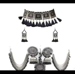 Navratri set of 10 Oxidized Silver jewellery se
