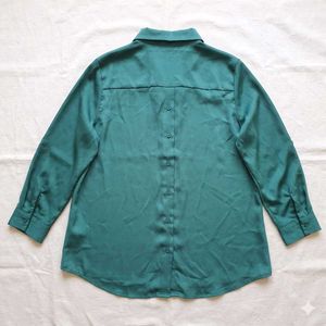 Elegant Teal Satin Button-Up Shirt