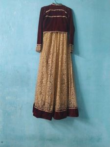 Elegant Maroon and Gold Gown