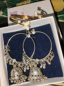 Combo of Silver Jhumka and Gold Bracelet
