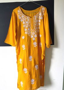 Chikankari Lucknowi Kurta Set - Mustard &amp; Lavender