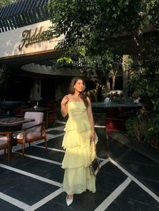 Yellow Tiered Strapless Maxi Dress
