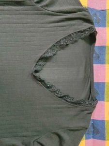 Chic Black Long Sleeve Top with Lace Detail
