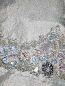 Embellished Grey Silk saree and Blouse