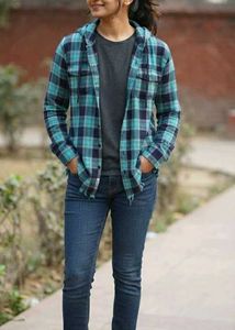 Blue Plaid Hoodie Shirt