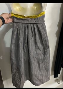 Pinstripe Halter Neck Dress with Vest Detail