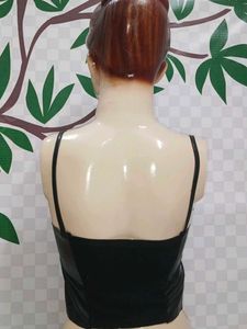 (1200)Black Faux Leather Cami Top