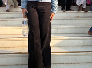 Black Corduroy Wide Leg Trousers