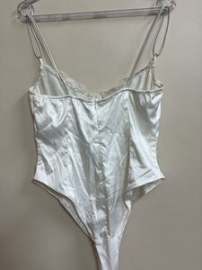 Elegant White Satin Bodysuit with Lace
