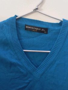 women Blue V-Neck Sweater