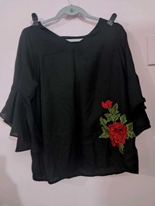 Black Embroidered Rose Top