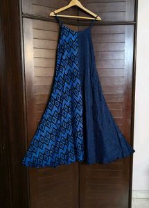 Svrnaa Blue Geometric Print Maxi Dress