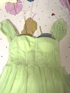 Light Green Puff Sleeve Corset Dress