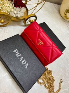 Prada Red Quilted Chain Wallet