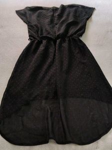 Chic Black Polka Dot High-Low Dress