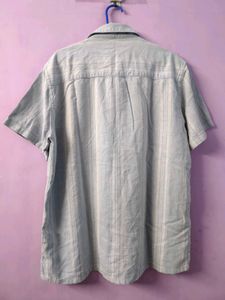 zara Light Blue Striped Short Sleeve Shirt
