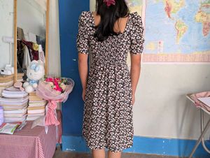 Floral Square Neck Puff Sleeve Dress