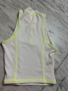 Bershka White Ribbed Zip-Up Tank Top