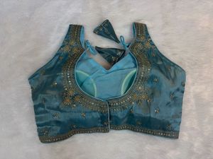 Stunning Blue Embroidered Organza Blouse