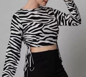 Zebra Print Long Sleeve Crop Top