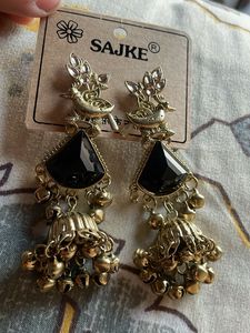 Elegant Gold  Jhumka Earrings with Black S