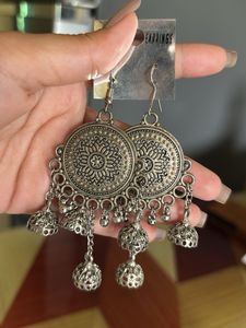Oxidized Silver Jhumka Earrings