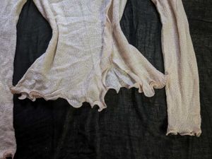 Sheer Ruffle Trim Sweater Top