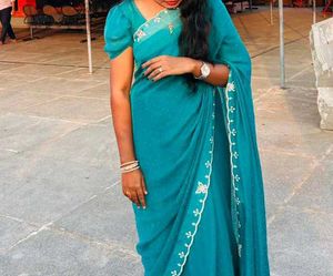Beautiful Teal Saree with White Embroidery