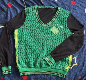 Green Knit Sweater with Black Sleeves