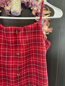 Red Plaid Button-Up Mini Dress