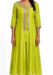 Lime Green Anarkali Kurta with Mirror Work