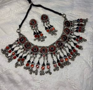 Red &amp; Silver Tribal Style Necklace Set