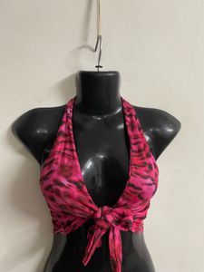 Y2k leopard print pink Tie Up Top