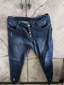 Blue Button Fly Distressed Jeans