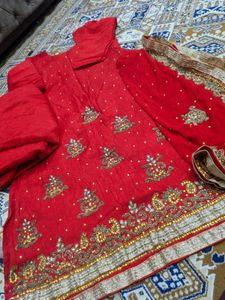 Embellished Red Kurta Set with Dupatta