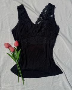 Black Lace Trim Camisole Top