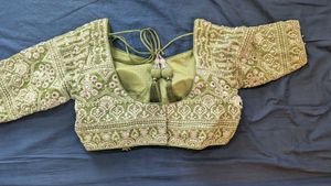 Green Mirror Work Organza Lehenga Choli