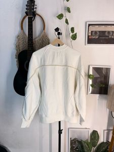 unisex Cream Graphic Print Crewneck Sweatshirt
