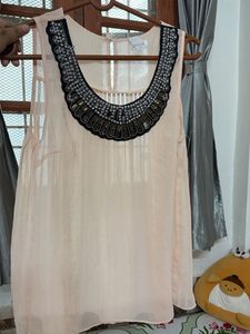 Sheer Beaded Neckline Top