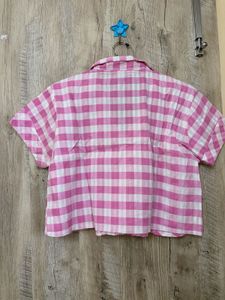 Pink &amp; White Gingham Cropped Shirt pants set