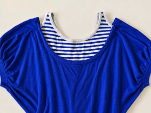 Blue Dolman Sleeve Top with Striped Underlayer