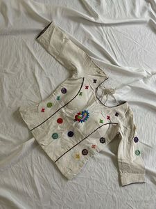 White Embroidered Peacock Kutchi Mirror workBlouse