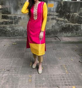 Vibrant Pink &amp; Yellow Kurta