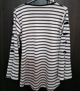 Black And White Striped Top With Cut Out Sleeves