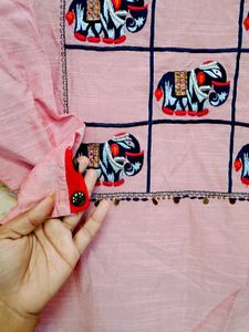 🇳🇿💫🎀Pink Kurta with Elephant Embroidery