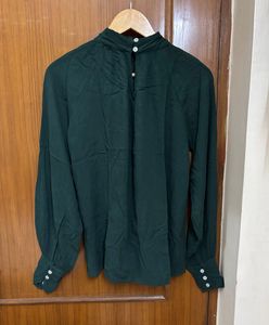 Dark Green Mock Neck Blouse