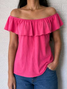 Pink Off-Shoulder Ruffle Top
