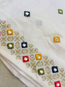 White Embroidered Kurta with Mirror Work