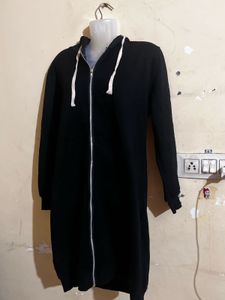 Black Longline Zip-Up Hoodie